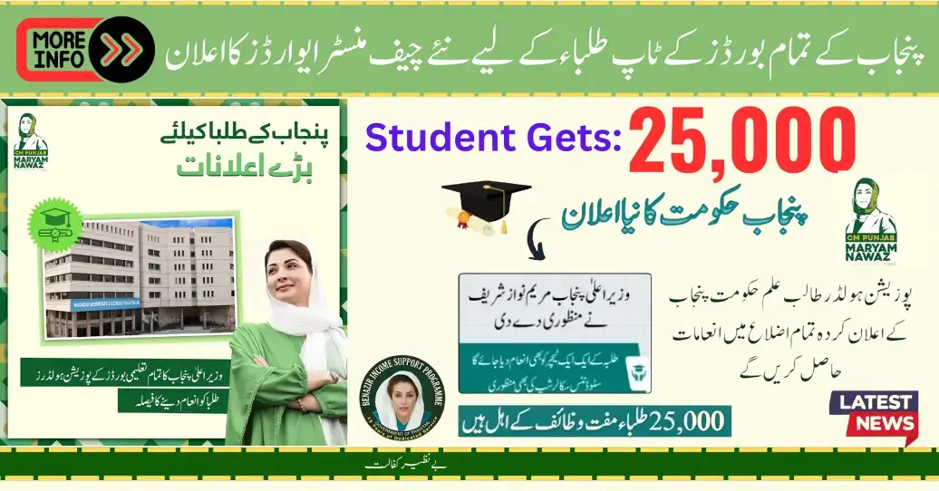 Announces for New Chief Minister Rewards for 25000 top Students of All Boards of Punjab