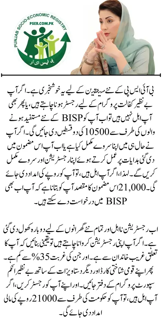 New Beneficiaries Rejoice: BISP 21,000 Registration and 10,500 Payment Launched