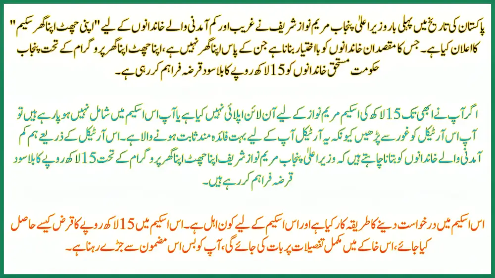 15 lakh Scheme Maryam Nawaz Online Apply (Latest Update)