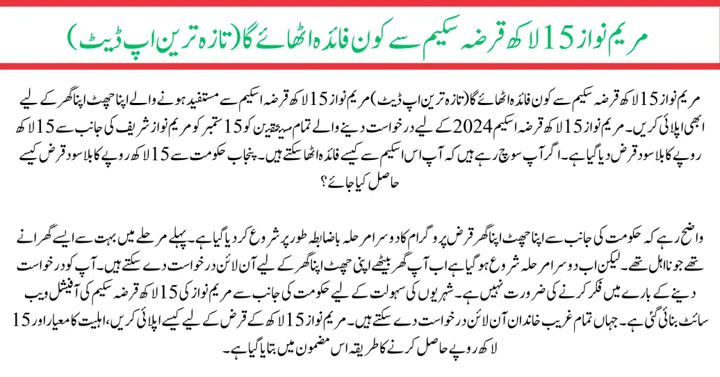 Who will Be Benefited From Maryam Nawaz 15 lakh Loan Scheme (Latest Update)