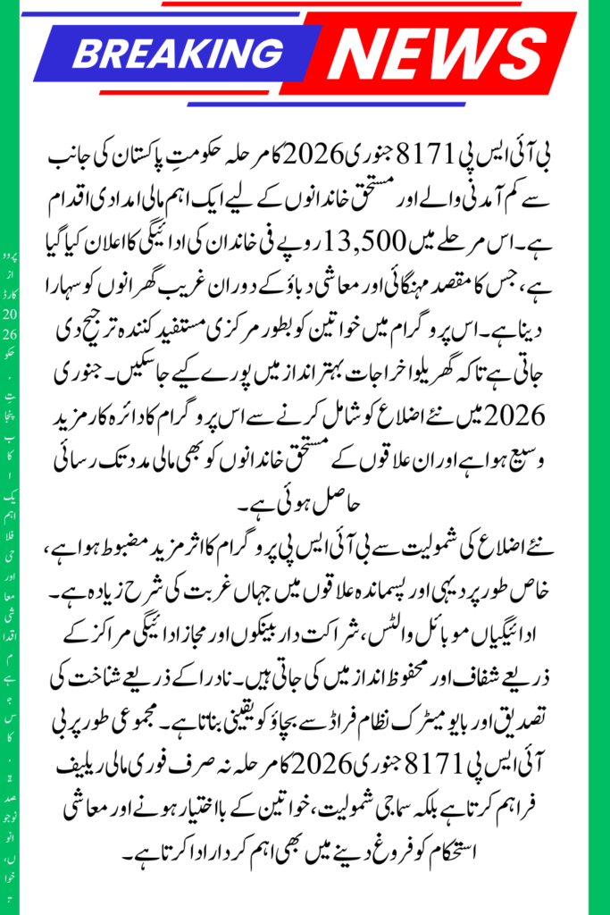 BISP 8171 January 2026 Payment Phase – Newly Added Districts List