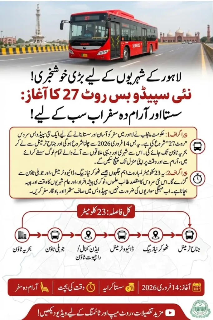 Lahore Speedo Bus Route 27 Launched Jinnah Bus Terminal to Bahria Town Check Now